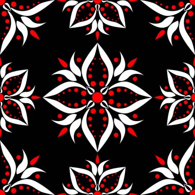 Siyah kırmızı ve beyaz çiçek seamless modeli. Duvar kağıdı, Tekstil ve kumaş arka plan