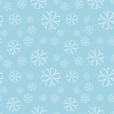 Mavi zemin üzerine beyaz çiçek desenli. Tekstil ve duvar kağıtları için sorunsuz süsleme