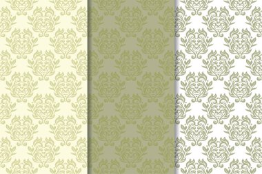 Zeytin yeşili çiçek arka planlar. Tekstil ve duvar kağıtları için dikişsiz desen seti