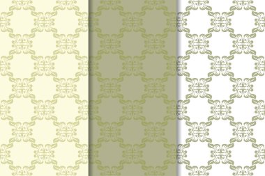 Zeytin yeşili çiçek arka planlar. Tekstil ve duvar kağıtları için dikişsiz desen seti