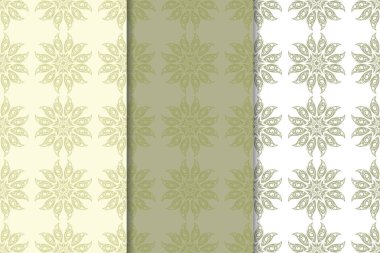 Zeytin yeşili ve beyaz çiçek arka planlar. Tekstil ve duvar kağıtları için dikişsiz desen seti