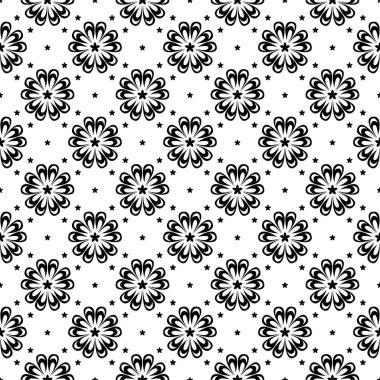 Beyaz arka planda siyah çiçek tasarım. Tekstil ve duvar kağıtları için seamless modeli