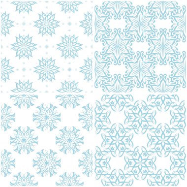 Çiçek desenleri. Beyaz ışık mavi öğeleri kümesi. Sorunsuz arka planlar. Vektör çizim