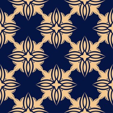 Altın mavi çiçek süsleme. Tekstil ve duvar kağıtları için seamless modeli