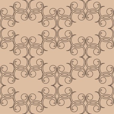 Bej renkli arka plan üzerinde kahverengi çiçek süsleme. Tekstil ve duvar kağıtları için seamless modeli