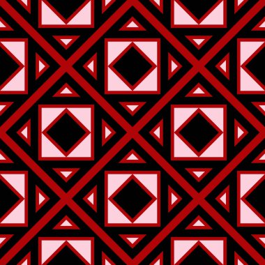 Siyah ve beyaz geometrik seamless modeli. Kırmızı zemin üzerine. Duvar kağıtları ve tekstil tasarım