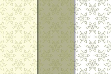 Zeytin yeşili çiçek arka planlar. Tekstil ve duvar kağıtları için dikişsiz desen seti