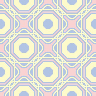 Mavi geometrik seamless modeli. Arka plan bej ve pembe öğeler duvar kağıtları, Tekstil ve kumaş için