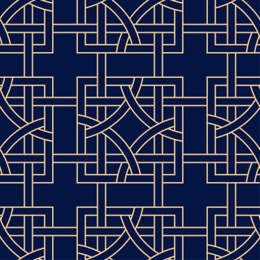 Altın mavi geometrik süsleme. Web, Tekstil ve duvar kağıtları için seamless modeli