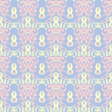 Çiçek seamless modeli. Soluk mavi arka plan duvar kağıtları, Tekstil ve kumaş için bej ve pembe çiçek öğeleri ile