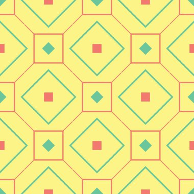 Geometrik sarı seamless modeli. Renkli arka plan duvar kağıtları, Tekstil ve kumaş için pembe ve yeşil tasarım ile