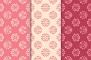 Kiraz kırmızı çiçekli süsler. Dikey Dikişsiz desen seti. Duvar kağıdı arka plan