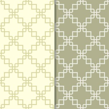 Zeytin yeşili geometrik süsler. Web, Tekstil ve duvar kağıtları için dikişsiz desen seti