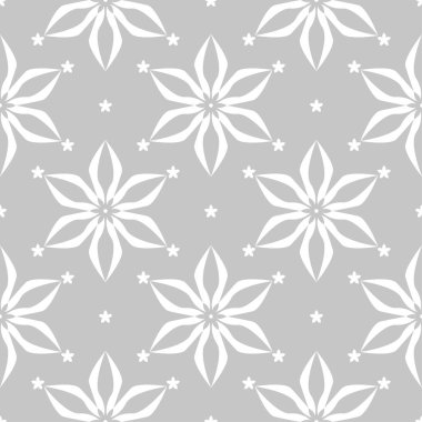 Gri arka plan üzerinde beyaz çiçek süsleme. Tekstil ve duvar kağıtları için seamless modeli