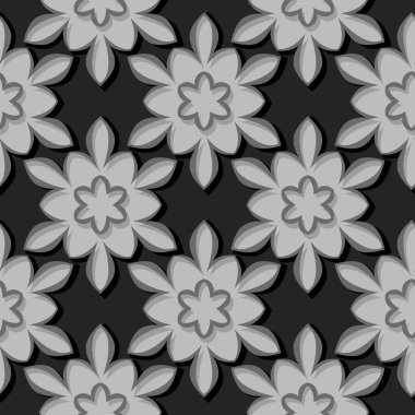 Seamless modeli. Çiçek siyah ve gri 3d arka plan. Vektör çizim