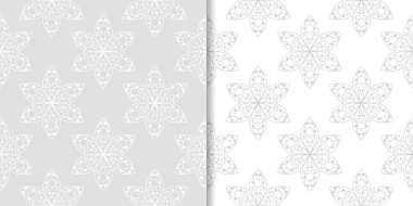 Işık gri çiçek süs tasarımlar. Tekstil ve duvar kağıtları için dikişsiz desen seti