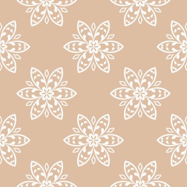 Bej ve beyaz çiçek süsleme. Tekstil ve duvar kağıtları için seamless modeli