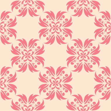 Bej renkli arka plan üzerinde kırmızı çiçekli süs. Tekstil ve duvar kağıtları için seamless modeli