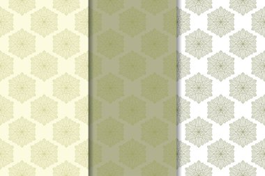 Zeytin yeşili çiçek desenleri. Tekstil ve duvar kağıtları için dikişsiz desen seti