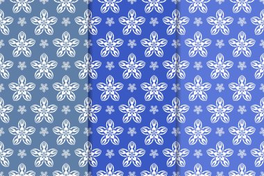 Mavi çiçekli süsler. Duvar kağıtları ve kumaşlar için dikey Dikişsiz desen seti