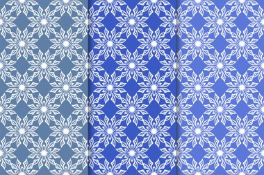 Çiçek desenleri kümesi. Mavi dikey Dikişsiz desen. Duvar kağıdı arka plan