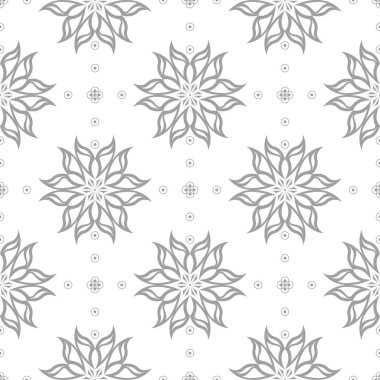 Beyaz arka plan üzerine açık gri çiçek süsleme. Tekstil ve duvar kağıtları için seamless modeli