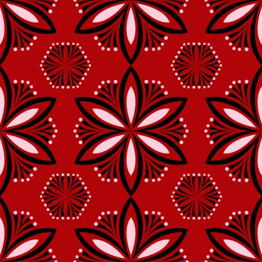 Çiçek seamless modeli. Duvar kağıtları ve Tekstil için kırmızı zemin üzerine siyah ve beyaz tasarım