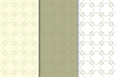 Zeytin yeşili ve beyaz geometrik süsler. Web, Tekstil ve duvar kağıtları için dikey Dikişsiz desen seti