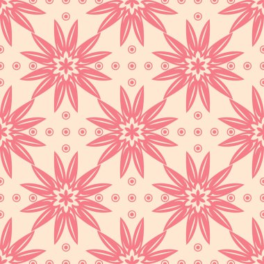 Bej renkli arka plan üzerinde kırmızı çiçek öğeleri. Tekstil ve duvar kağıtları için seamless modeli