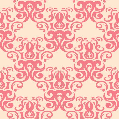 Bej renkli arka plan üzerinde kırmızı çiçek öğeleri. Tekstil ve duvar kağıtları için seamless modeli