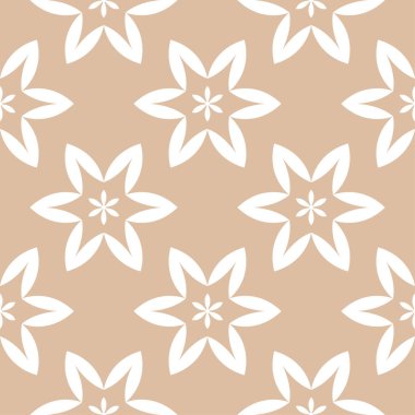 Bej renkli arka plan üzerinde beyaz çiçek süsleme. Tekstil ve duvar kağıtları için seamless modeli