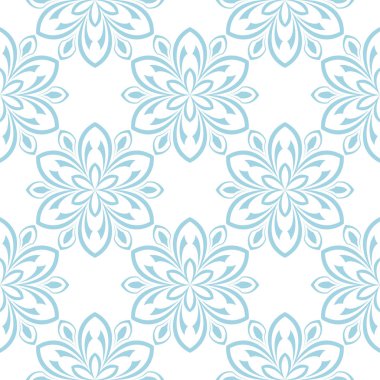 Beyaz zemin üzerine mavi çiçek süsleme. Tekstil ve duvar kağıtları için seamless modeli