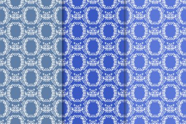 Çiçek süsler kümesi. Mavi dikey Dikişsiz desen. Duvar kağıdı arka plan