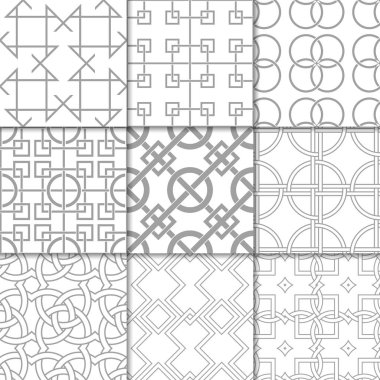 Işık gri geometrik süsler. Web, Tekstil ve duvar kağıtları için tarafsız Dikişsiz desen koleksiyonu