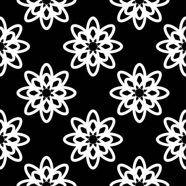 Siyah arka plan üzerine beyaz çiçek süsleme. Tekstil ve duvar kağıdı için seamless modeli