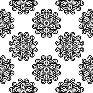 Beyaz arka planda siyah çiçek süsleme. Tekstil ve duvar kağıtları için seamless modeli