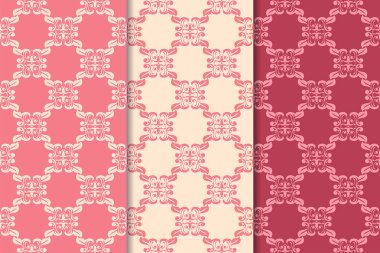 Kırmızı çiçekli süsler kümesi. Kiraz pembe dikey Dikişsiz desen. Duvar kağıdı arka plan