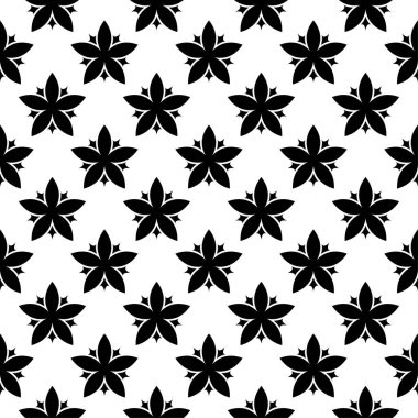 Beyaz arka planda siyah çiçek süsleme. Tekstil ve duvar kağıtları için seamless modeli