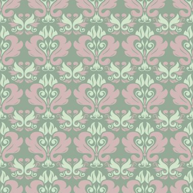 Çiçek seamless modeli. Zeytin yeşili arka plan duvar kağıtları, Tekstil ve kumaş için soluk pembe çiçek öğeleri ile