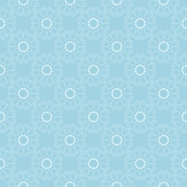 Mavi zemin üzerine beyaz çiçek süsleme. Tekstil ve duvar kağıtları için seamless modeli