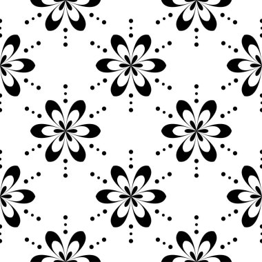 Beyaz arka planda siyah çiçek süsleme. Tekstil ve duvar kağıtları için seamless modeli