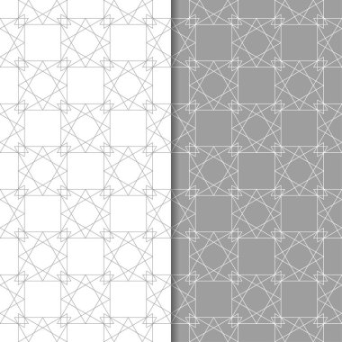 Geometrik süsler kümesi. Gri ve beyaz Dikişsiz desen web, Tekstil ve duvar kağıtları için