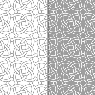 Gri ve beyaz geometrik süsler. Web, Tekstil ve duvar kağıtları için dikişsiz desen seti