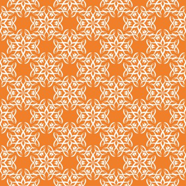 Turuncu zemin üzerine beyaz çiçek süsleme. Tekstil ve duvar kağıtları için seamless modeli