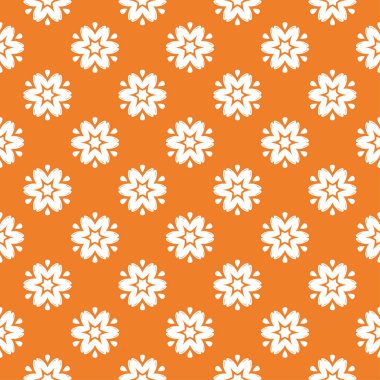 Turuncu zemin üzerine beyaz çiçek süsleme. Tekstil ve duvar kağıtları için seamless modeli