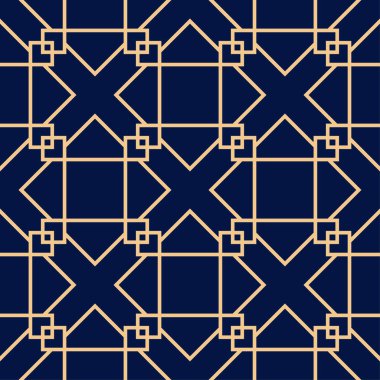 Altın mavi geometrik süsleme. Web, Tekstil ve duvar kağıtları için seamless modeli