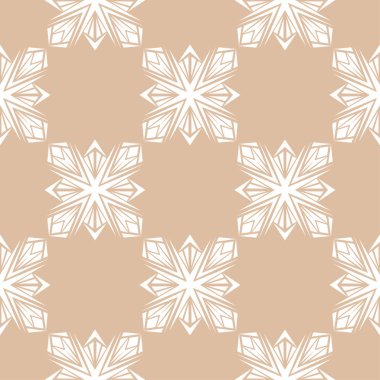 Bej renkli arka plan üzerinde beyaz çiçek süs tasarım. Tekstil ve duvar kağıtları için seamless modeli