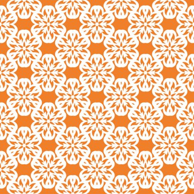 Turuncu zemin üzerine beyaz çiçek süsleme. Tekstil ve duvar kağıtları için seamless modeli