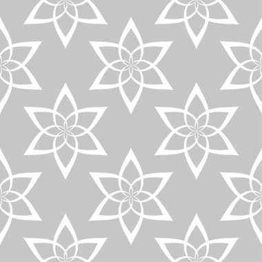 Gri arka plan üzerinde beyaz çiçek tasarım. Tekstil ve duvar kağıtları için seamless modeli