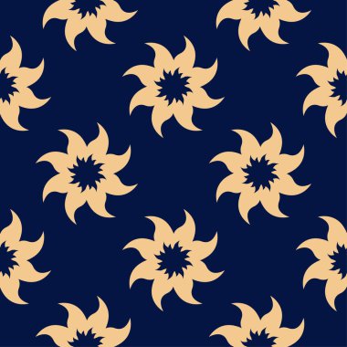 Koyu mavi zemin üzerine altın çiçek tasarım. Tekstil ve duvar kağıtları için seamless modeli